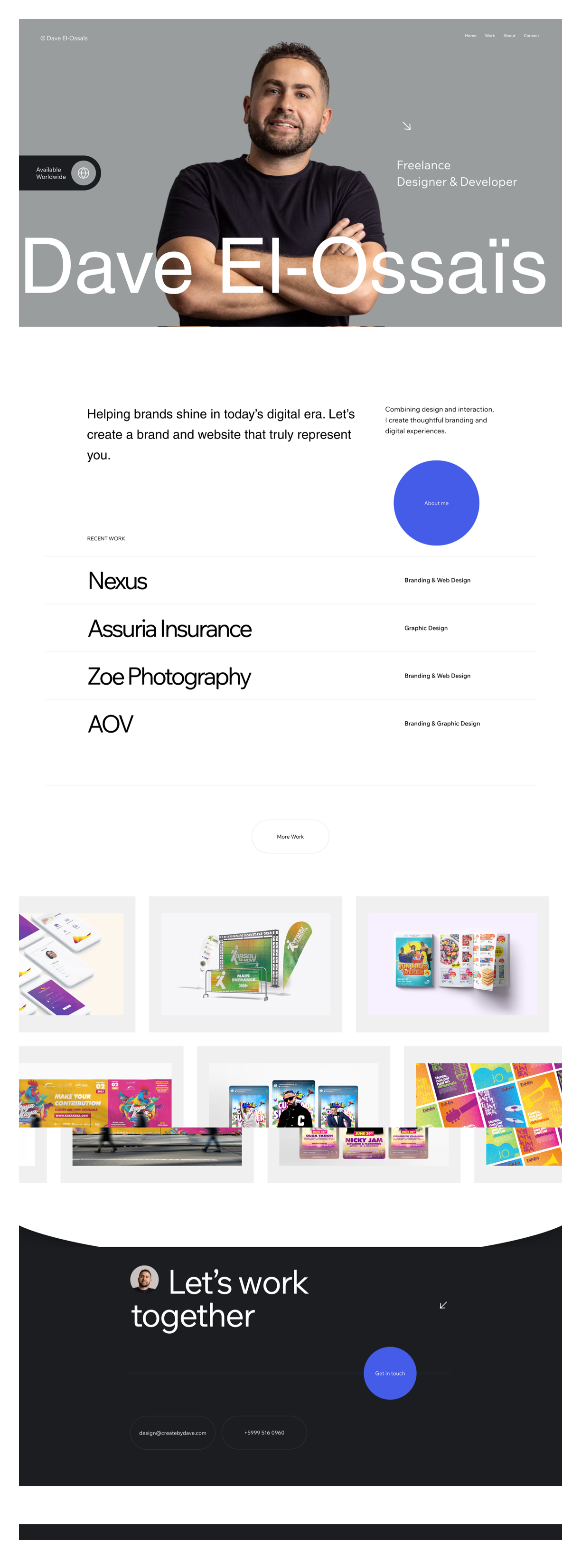 Full Dave El-Ossais portfolio website page